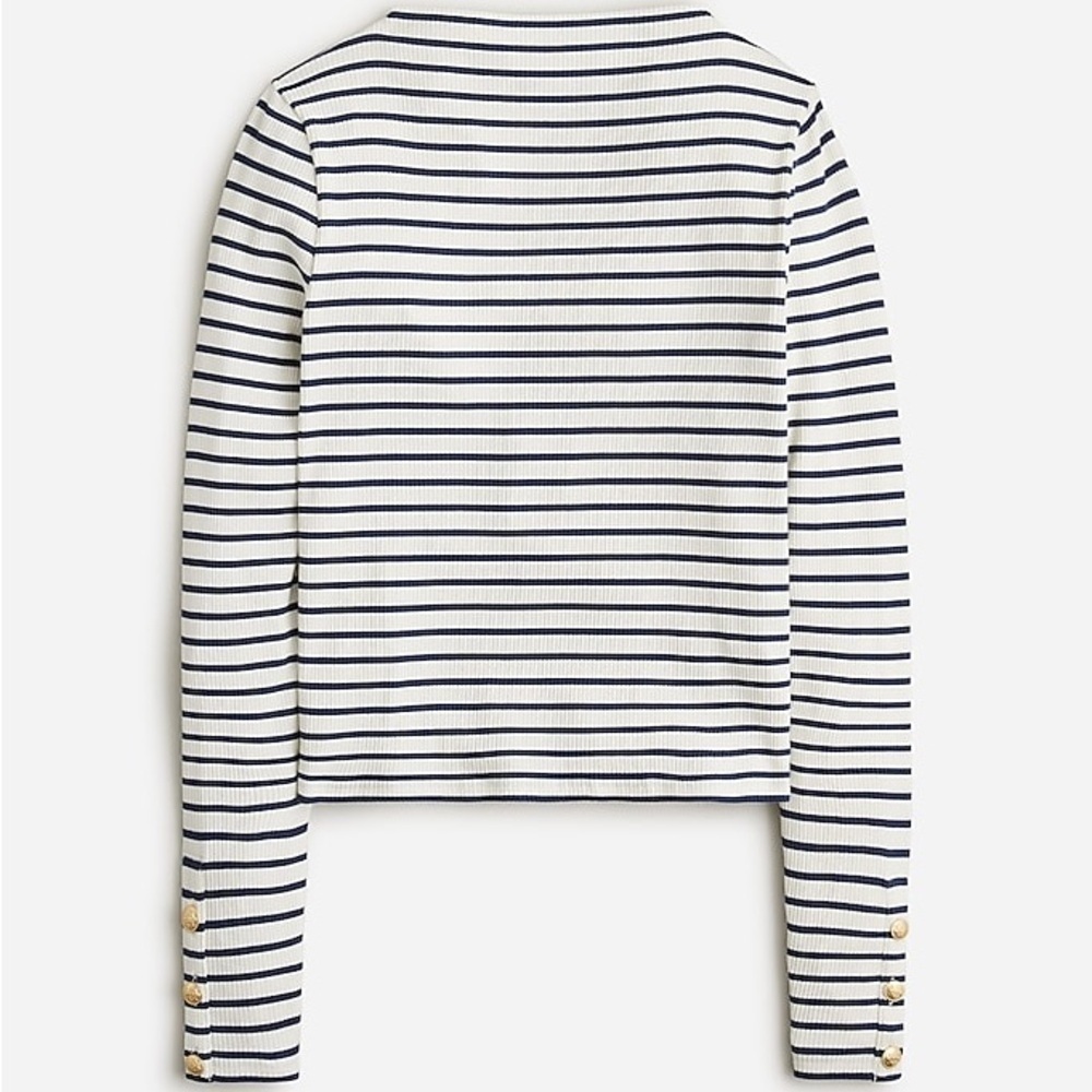 J. Crew Vintage rib split-neck T-shirt buttons stripe BW780 M blue w…